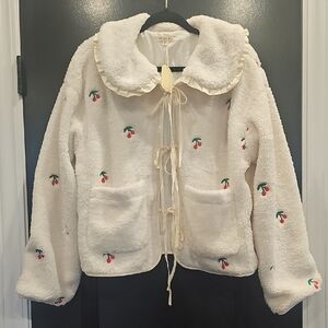 Jodifl Sherpa Cherry Embroidered Jacket